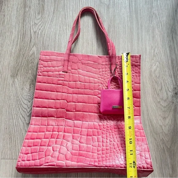 PINK CROCO EMBOSSED VINYL SHOULDER TOTE BAG HANDBAG - Picture 11 of 16